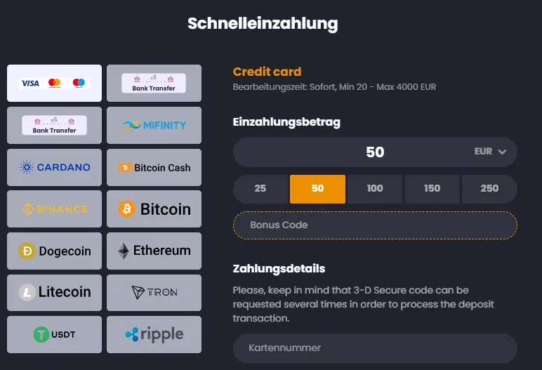 Bitkingz Schnelleinzahlung